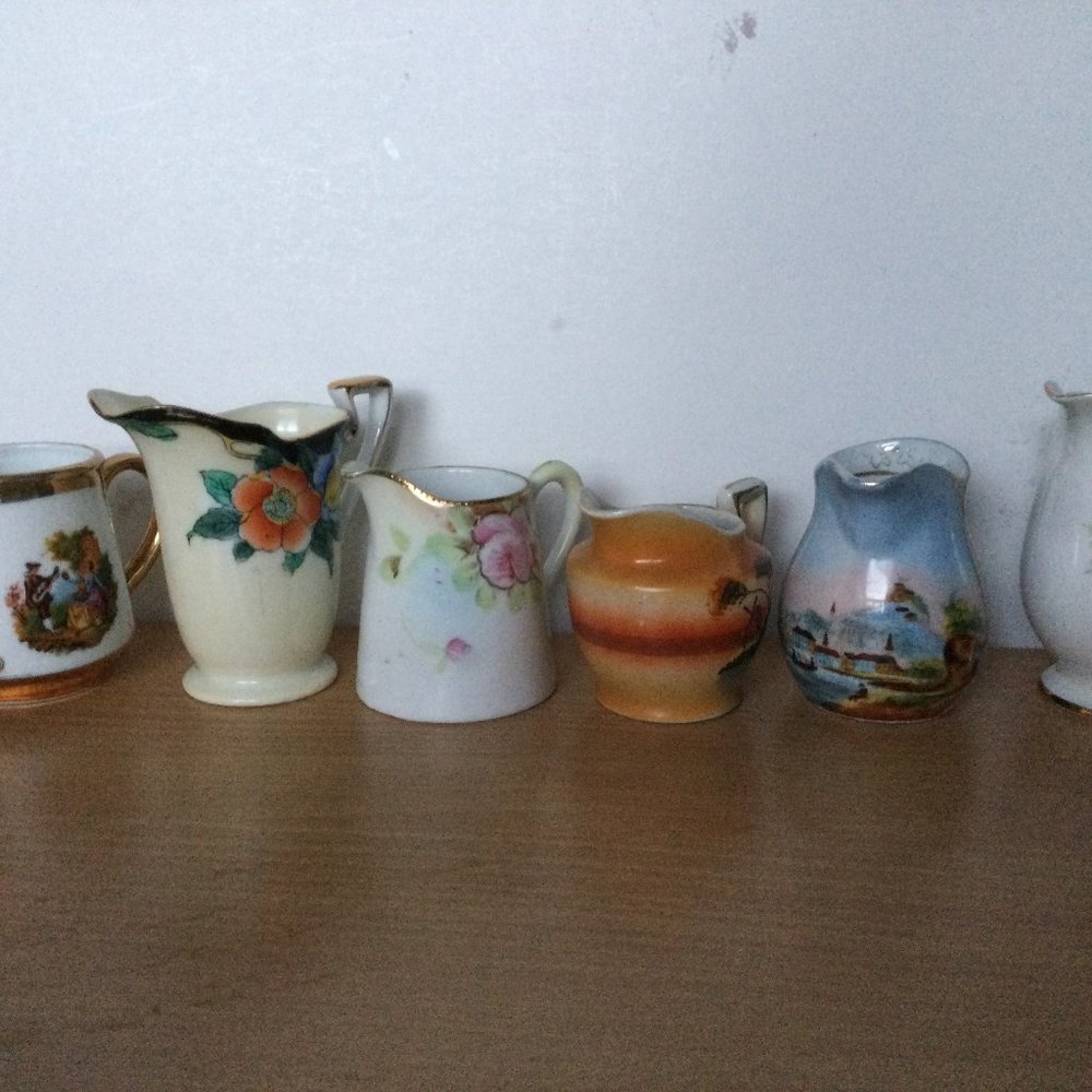 Lot of 6 vintage hand painted milk jars small mixed Japan west Germany England